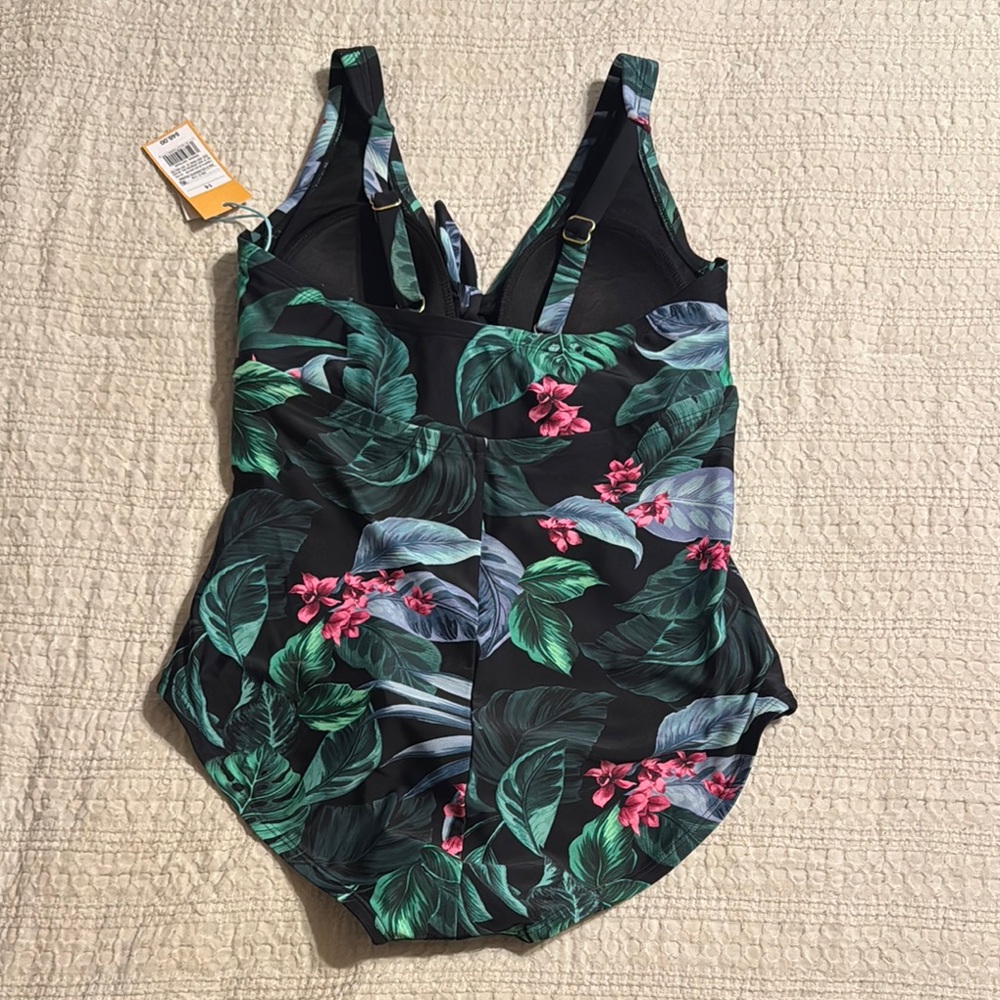 Women’s One Piece Swimsuit with V-Neckline and Ruching - Picture 2 of 4